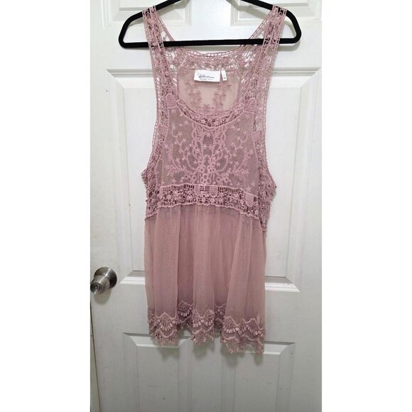LaBellum Hillary Scott Pink Lace & Mesh Sleeveless Tunic Tank Top XL Womens - Picture 2 of 6